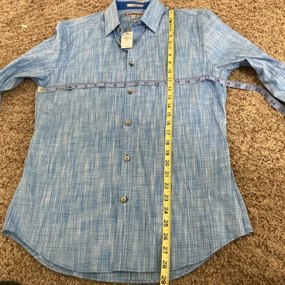 NEW Express Fitted Button Up Men's Size Small Blue Striped Long Sleeve Cotton - Picture 5 of 5